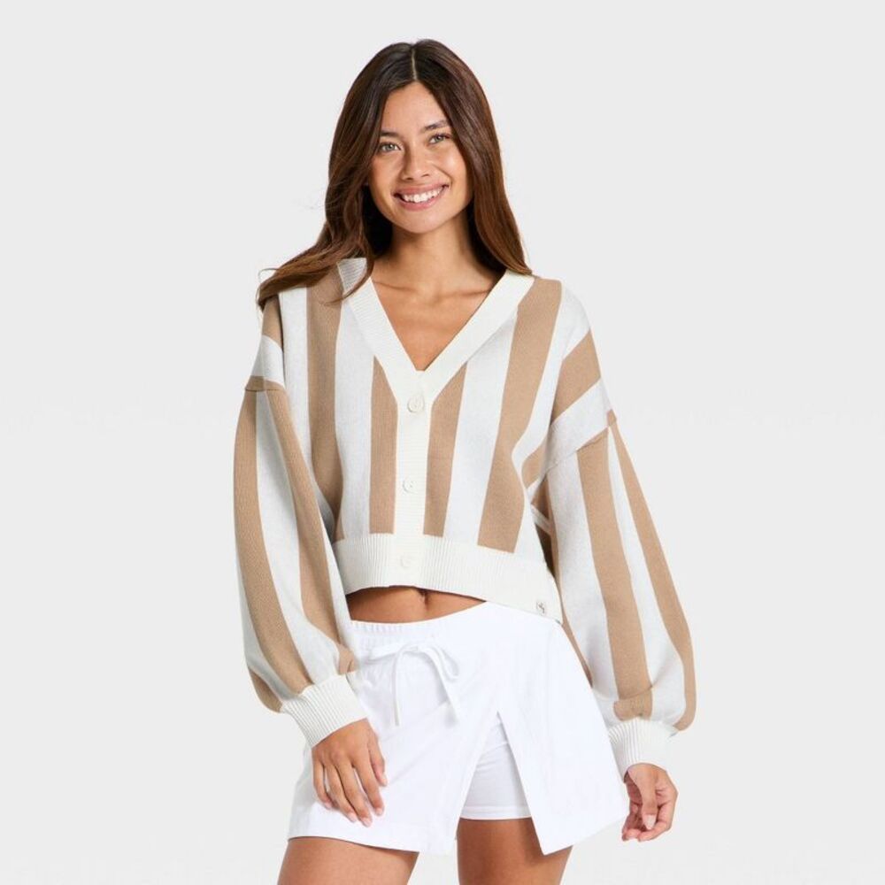 JoyLab - Women's Striped Western Cardigan - JoyLab Light Ta Light Taupe
